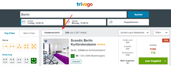 Trivago Kartenansicht