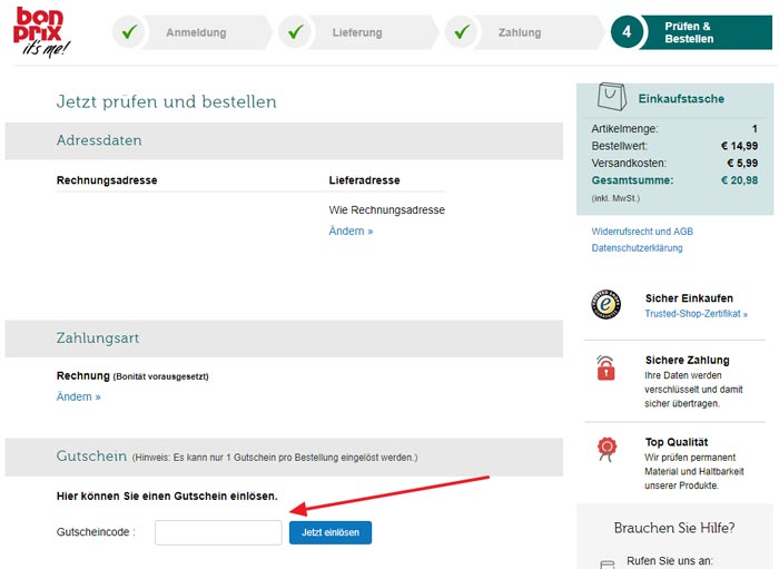 Bonprix Gutschein einlösen