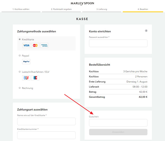 Marley Spoon Gutschein einlösen